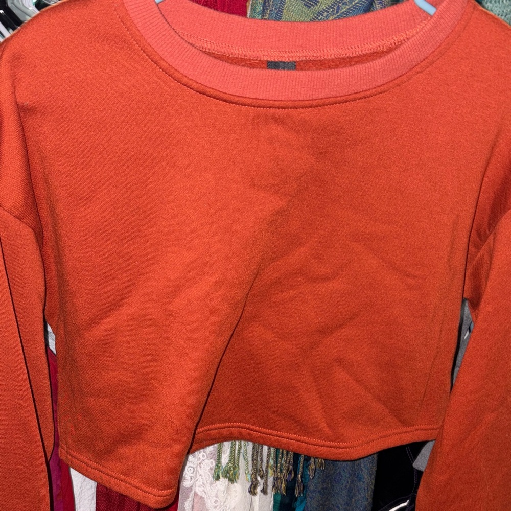 SHEIN Orange Long-Sleeve Cropped Crewneck